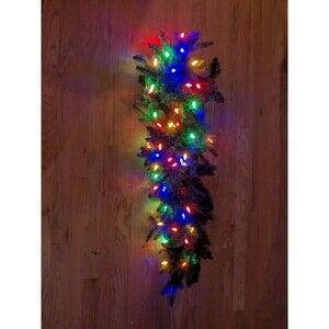 Pre-Lit White/Multicolored Battery Operated Artificial 3ft Christmas Garland EUC